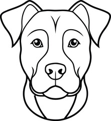 Dog Head Vector Illustration Showing Front View of a Strong Friendly Breed Face in Line Art Style, Dog Face Clipart, Pitbull Style Vector Head, Cartoon Dog Portrait Drawing