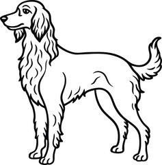 Irish Setter Vector Illustration Showing Full Body Side View and Elegant Dog Head Portrait with Long Hair in Line Art Style, Irish Setter Dog Clipart, Long Haired Hunting Dog Drawing, Cartoon Irish Se