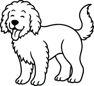 Cartoon Vector Illustration of Curly-Haired Doodle Dogs Including Labradoodle, Goldendoodle and Poodle Mix Breeds Isolated on White, Fluffy Doodle Dog Vector Clipart, Cute Poodle Mix Puppy Drawing, Ha