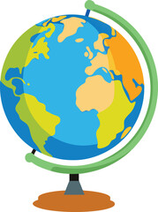 A colorful flat design illustration of a globe on a stand