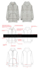 WOMENS LONGLINE ZIP THROUGH hoodie technical details