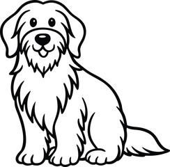 Smiling Otterhound Dog Vector Illustration of Rare Shaggy Breed Sitting in Friendly Cartoon Pose, Otterhound Sitting Clipart, Happy Shaggy Dog Vector, Cute Bearded Dog Drawing