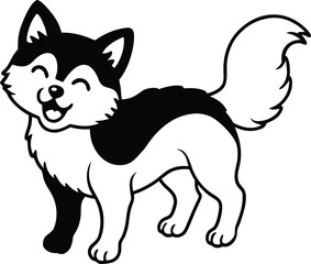 Smiling Pomsky Dog Vector Illustration of Fluffy Hybrid Pet in Standing Cartoon Pose, Happy Pomsky Clipart, Cheerful Toy Dog Drawing, Pomeranian Husky Mix Vector

