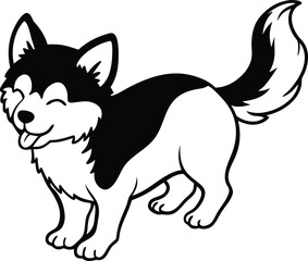 Pomsky Walking Vector Illustration of Fluffy Pomeranian Husky Mix Dog in Side View, Pomsky Dog Clipart, Fluffy Hybrid Dog Vector, Cute Designer Pet Illustration

