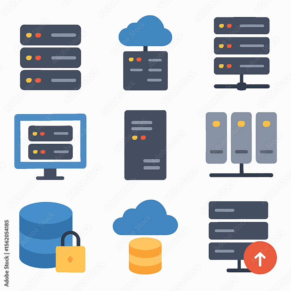 Poster cloud computing infrastructure with servers and database storage vector illustration