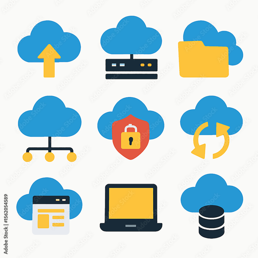 Poster cloud computing services with laptop and database illustration vector graphics
