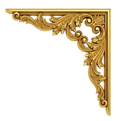 Ornate golden corner frame with intricate floral designs on a transparent background. Ideal for decorative purposes and art presentations.