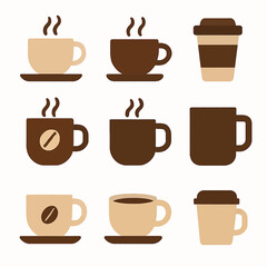 Obraz premium Collection of Coffee Cup Illustrations in Various Styles and Colors on White