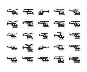 Helicopter & Rotorcraft Icons: Black Silhouette Set for Aviation & Air Transport