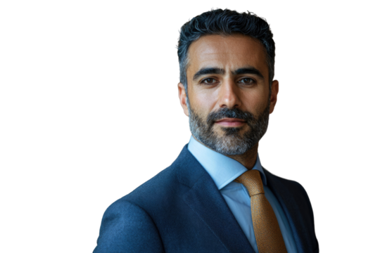 Portrait of a confident middle-aged businessman in a suit, looking directly at the camera. background removed