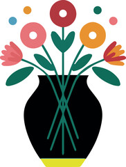 Colorful flowers in a vase, a cheerful design element