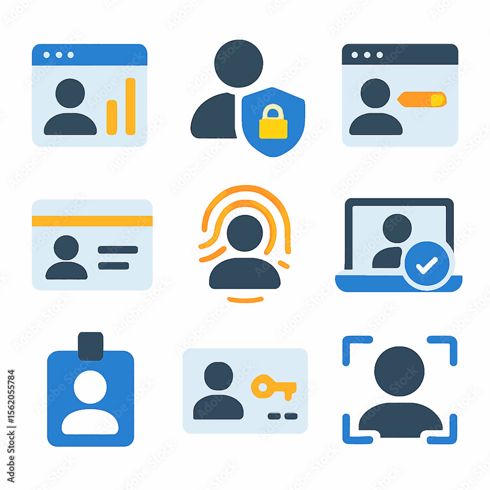 Poster collection of identity verification icons representing digital security and access control