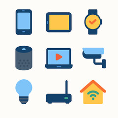 Collection of smart home devices and technology illustrated with a modern style