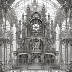 Skeletal Outline Style Clockwork Cathedral Depth-Map Video Art