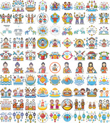Fototapeta premium Songkran Festival Water Splash Icons Collection 