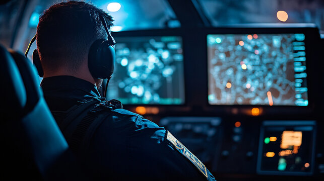 Officer monitors complex data - Powered by Adobe