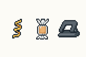Pixel art icons: pen, envelope, speech bubble vector icon isolated illustration