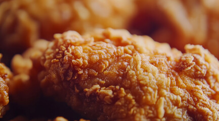 Crispy fried chicken with golden brown texture, showcasing deliciously crunchy coating that tempts taste buds