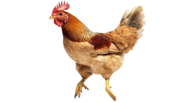Chicken standing on one leg with elegant balance Transparent background, PNG