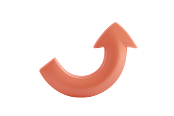 Abstract coral orange curved arrow pointing upwards. Growth, progress, success concept.