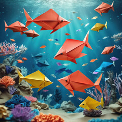 Surreal Origami Ocean in Mordan?age & Film Grain Style
