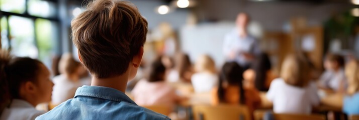 Young students attentively listening to teacher in classroom setting