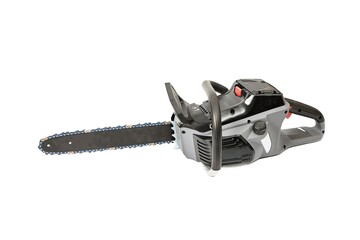 Electric chainsaw on white background