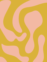 Abstract Organic Vector Pattern with Fluid Curved Shapes Modern Abstract Style in Golden Yellow and Blush Pink