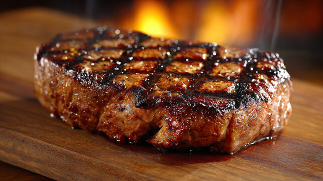 Juicy medium-rare ribeye steak, perfectly grilled. A celebration of rich flavors and culinary mastery.