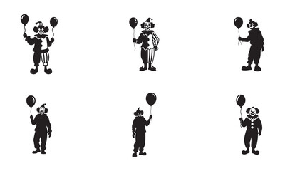Creepy Clown with Balloon Silhouette in Empty Carnival – Minimal Black and White Vector

