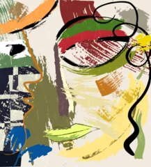 Fotobehang Abstract met Penseelstreken abstract colorful background, illustration with lines, waves, circles, paint strokes and splashes, face or mask  © Kirsten Hinte