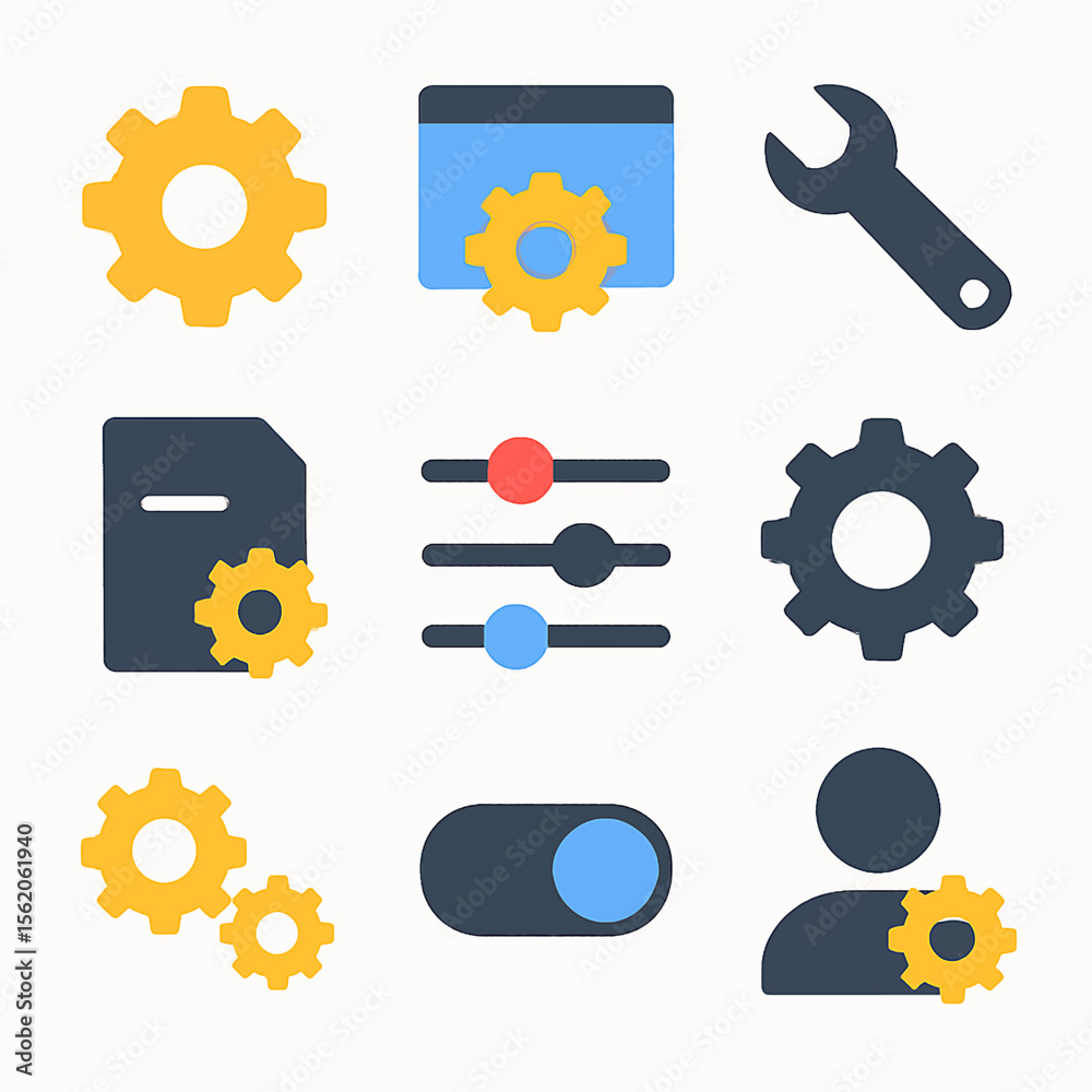 Poster configuration options with settings icons in flat design style for web and app