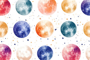 Vibrant and textured celestial moons in various colors with sparkling stars on a clean white background, ideal for mystical, dreamy, or cosmic-themed artwork and designs.