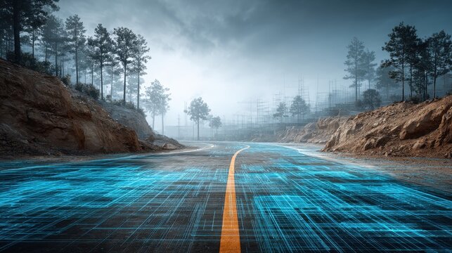 Mixed reality interface overlaying road site for digital blueprint visualization