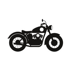 Obraz premium Classic Vintage Motorcycle Silhouette, Bold Black and White Graphic Design, Simple, Cool, and Stylish Illustration for Road Trip, Travel, or Adventure Themes.