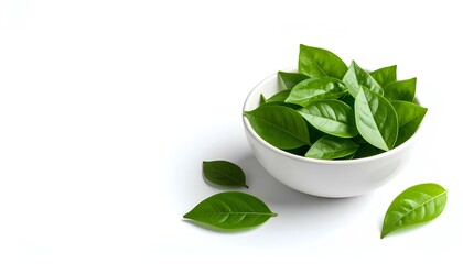 Obraz premium fresh basil leaves in a bowl isolated on white
