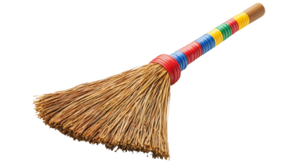 Children toy broom, small size and colorful handle Transparent background, PNG