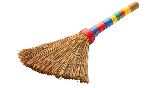 Children toy broom, small size and colorful handle Transparent background, PNG