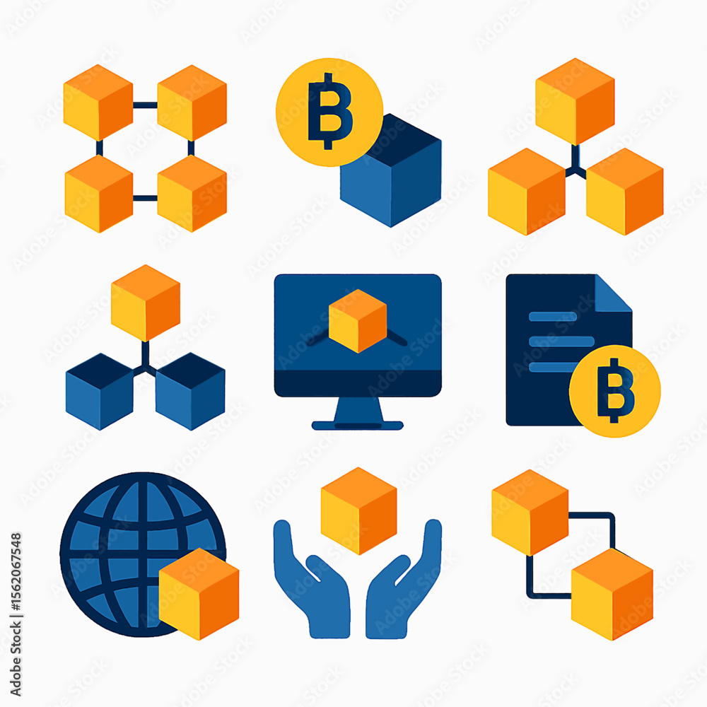 Poster digital technology and cryptocurrency concept featuring blockchain network connection