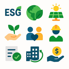 Environmental social governance ESG vector icons illustrating sustainability practices