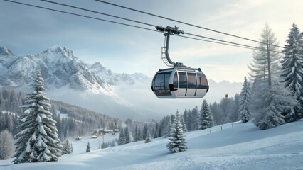 Stunning Winter Mountain Scenery: Gondola Ride in Snowy Alps
