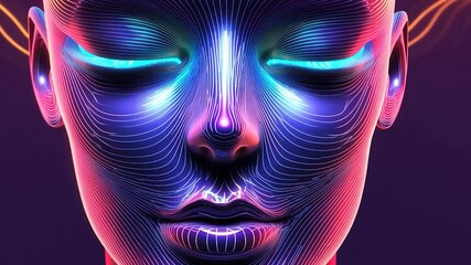 Abstract, glowing female face - Powered by Adobe