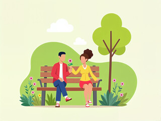 July 11 &mdash; Cheer Up the Lonely Day Young couple sitting on bench and talking in park with flowers  