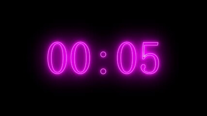 numbers from 0 to 10 countdown in blue circle on neon line and black background. Neon bright glowing countdown timer from 10 to 0.