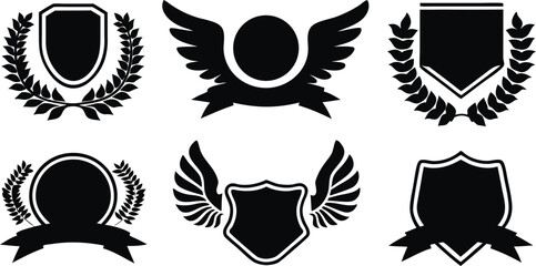 Minimalistic Vector Symbols,Shields,Laurel Wreaths, Wings, and Ribbons,Elegant Vector Icons,Wings,shield with wings vector illustration,Wings flat icon,minimal silhouette,banners for logo design set,A