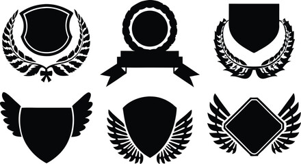 Minimalistic Vector Symbols,Shields,Laurel Wreaths, Wings, and Ribbons,Elegant Vector Icons,Wings,shield with wings vector illustration,Wings flat icon,minimal silhouette,banners for logo design set,A