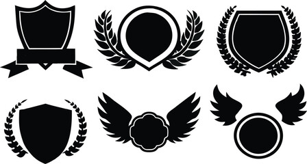 Minimalistic Vector Symbols,Shields,Laurel Wreaths, Wings, and Ribbons,Elegant Vector Icons,Wings,shield with wings vector illustration,Wings flat icon,minimal silhouette,banners for logo design set,A