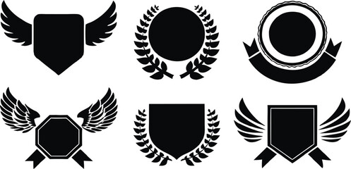Minimalistic Vector Symbols,Shields,Laurel Wreaths, Wings, and Ribbons,Elegant Vector Icons,Wings,shield with wings vector illustration,Wings flat icon,minimal silhouette,banners for logo design set,A