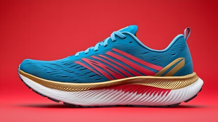 Modern Athletic Running Shoe Design Teal Gold Red