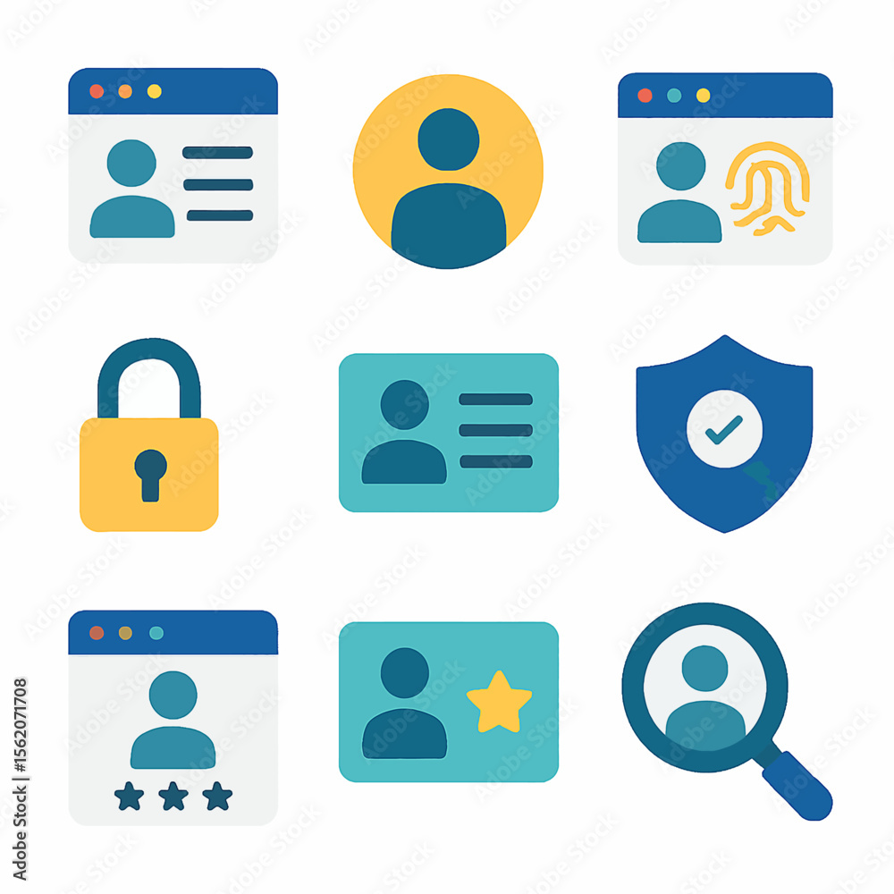 Poster identity verification and data security concept in flat design style vector graphic